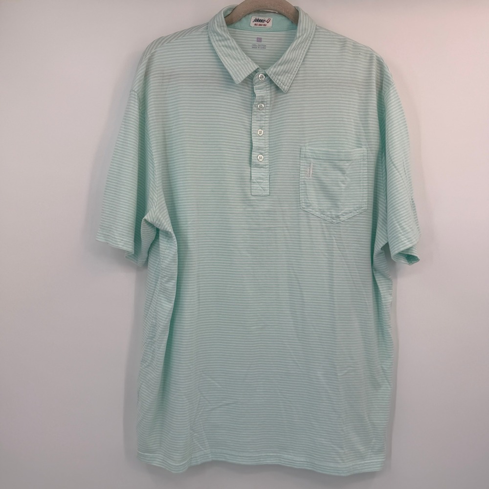 Johnnie-O Mens XL Polo Shirt‎ Mint Green White Striped Cotton West Coast Prep